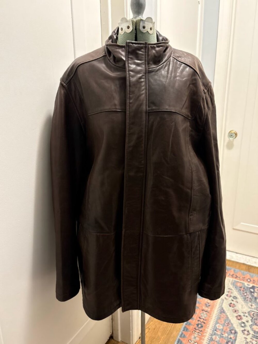 Danier Men’s Brown Genuine Leather Insulated Parka Jacket Internal Cinch (XL)